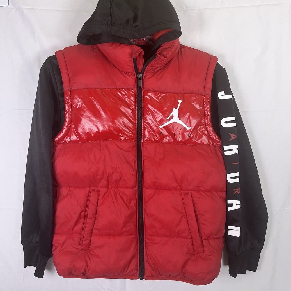 Michael‎ Jordan Hooded Puffer Vest/Jacket Size Youth Medium Red/Black